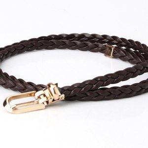 Vegan Leather Brown Thin Braided Belt